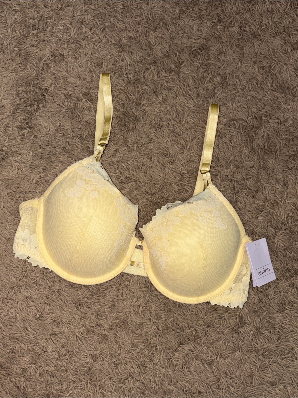 Auden Pale Yellow Lace-Trim Demi Bra